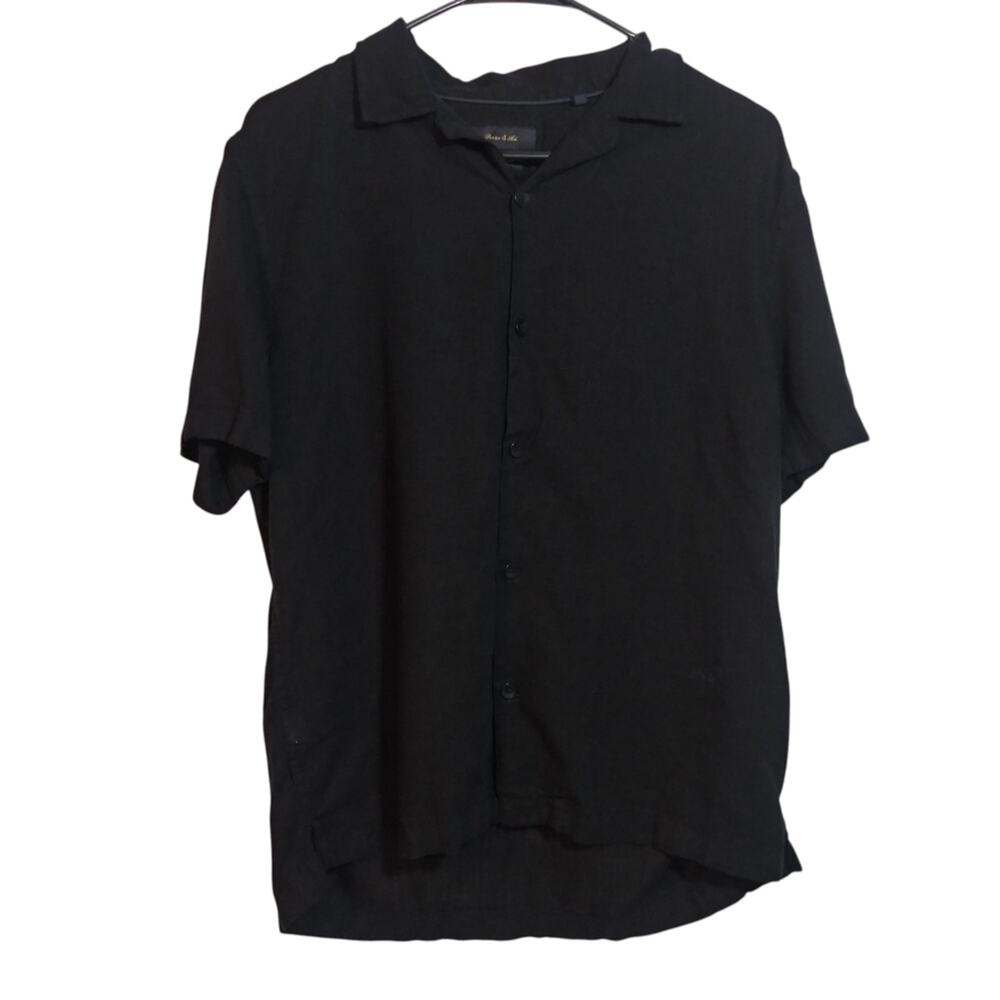 Porter & Ash Short Sleeve Button Front Black Linen  Short Sleeve Shirt Size M